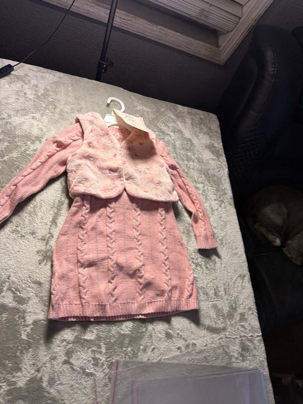 Sweet Stories Toddler Girls 2-Piece Pink Cable Knit Sweater Dress and Faux Fur V